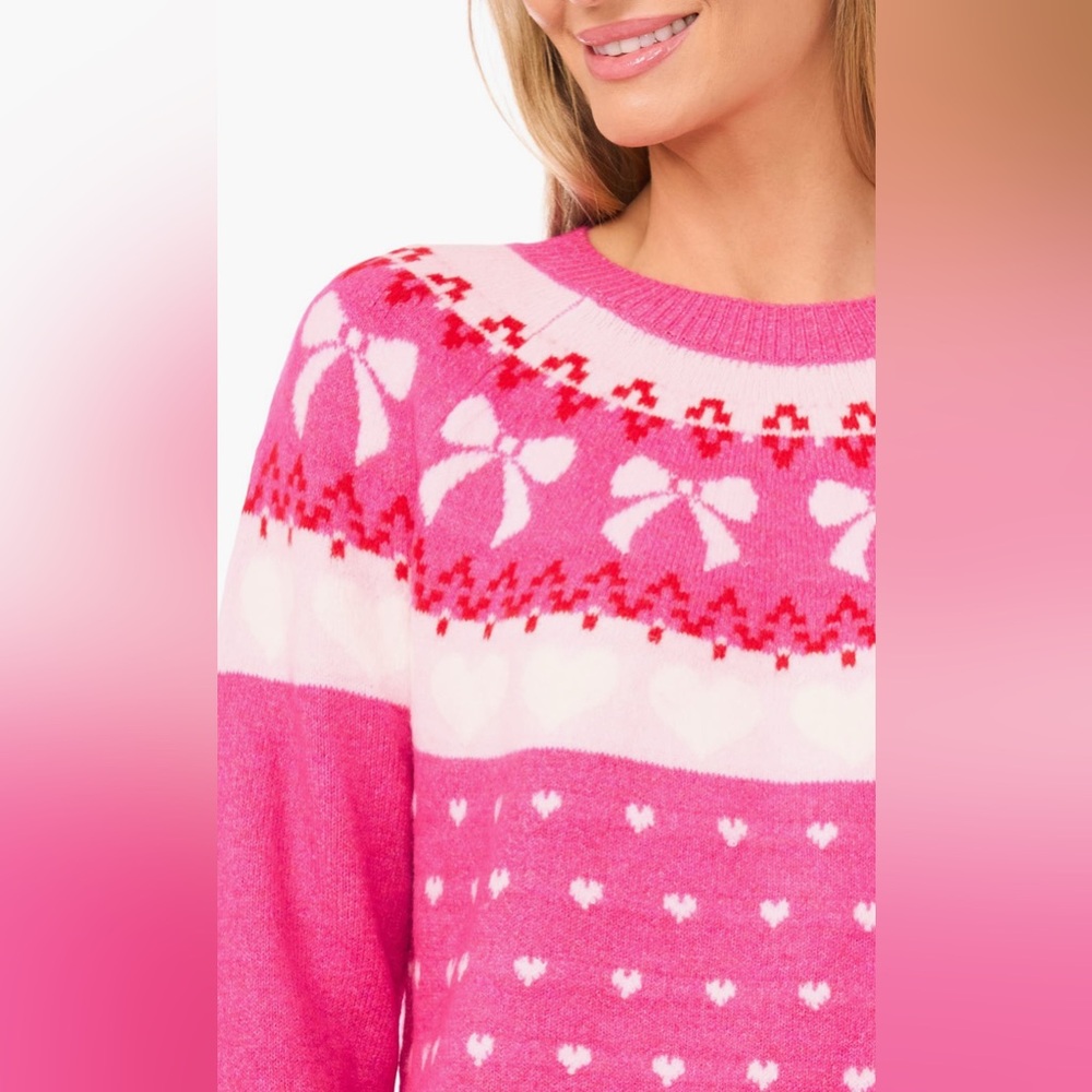 NWT CeCe Sweater Valentine's Day women's Medium Bows and Hearts - Picture 3 of 15